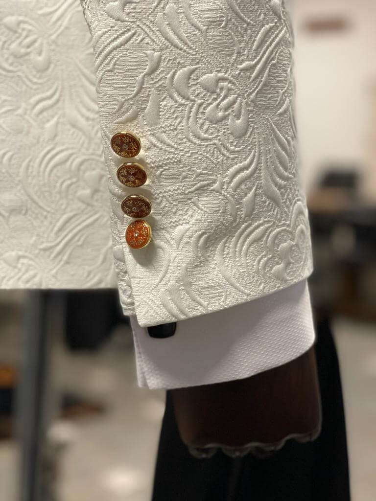 White & Orange Groom Velvet Tuxedo