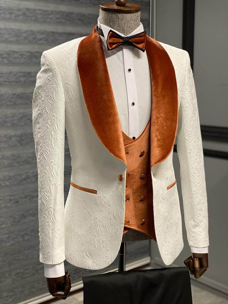 White & Orange Groom Velvet Tuxedo