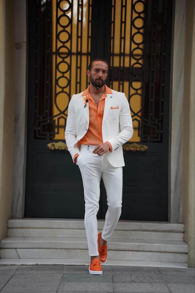 Men's white slim fit suit