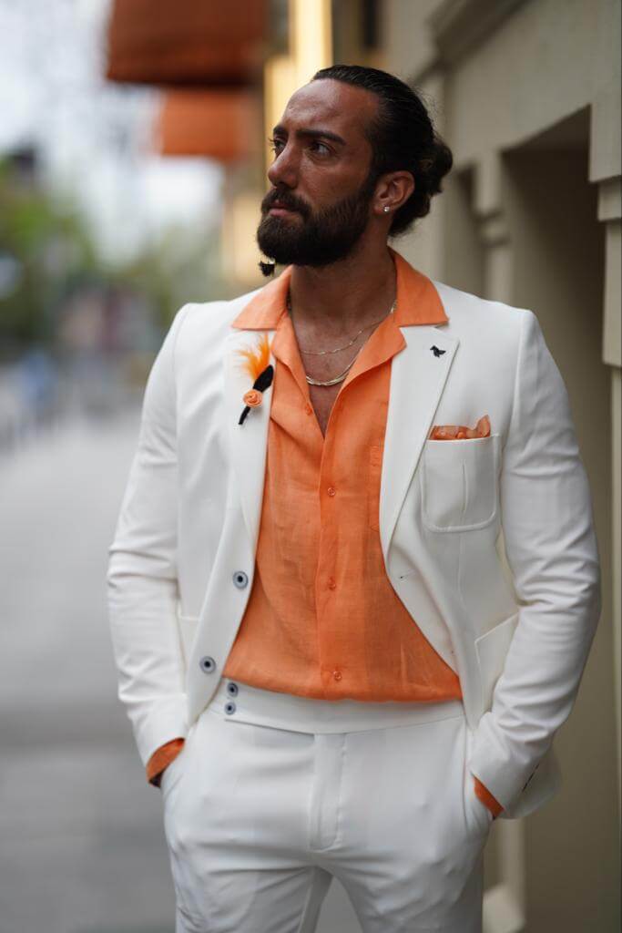Men's white slim fit suit