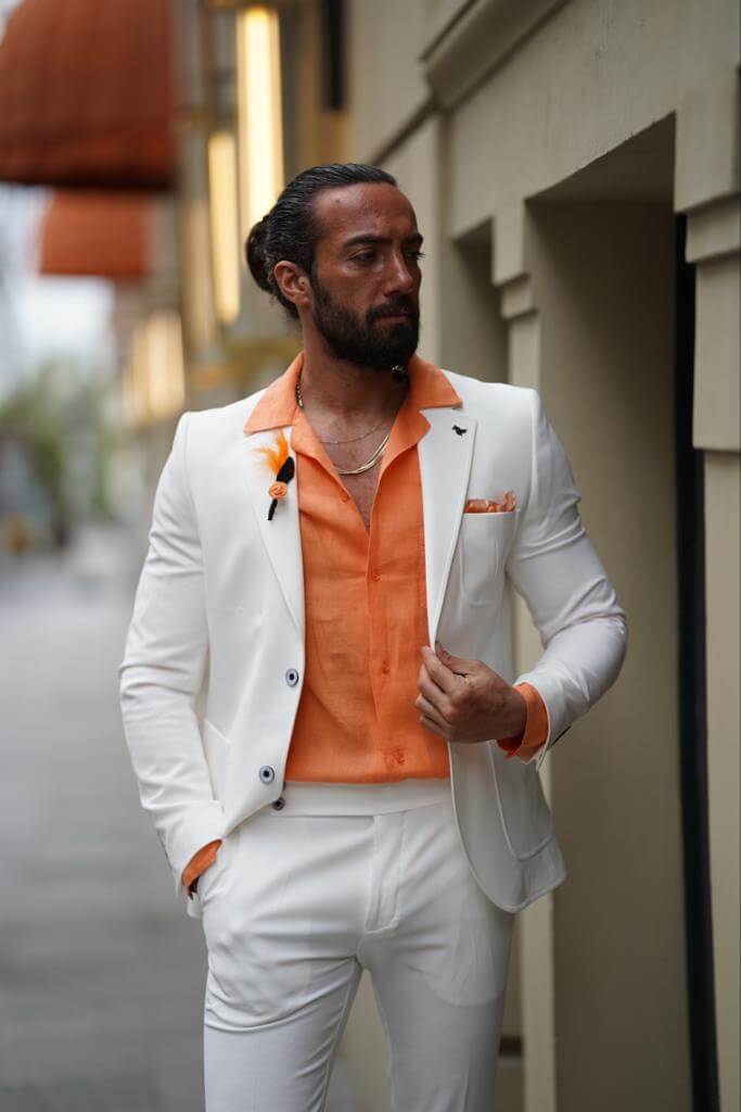 Men's white slim fit suit
