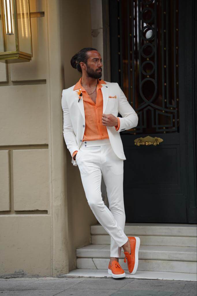 Men's white slim fit suit