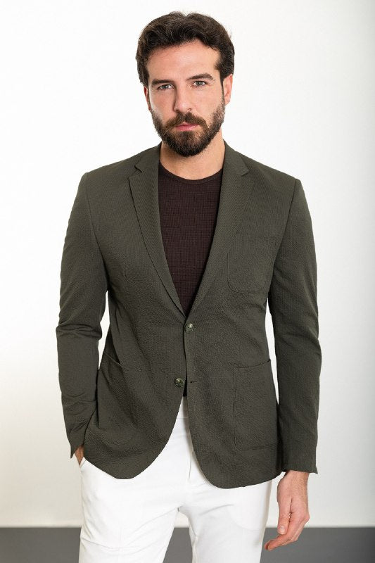 Olive Grove Seersucker Slim Fit Blazer