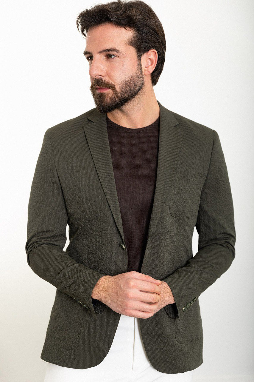 Olive Grove Seersucker Slim Fit Blazer