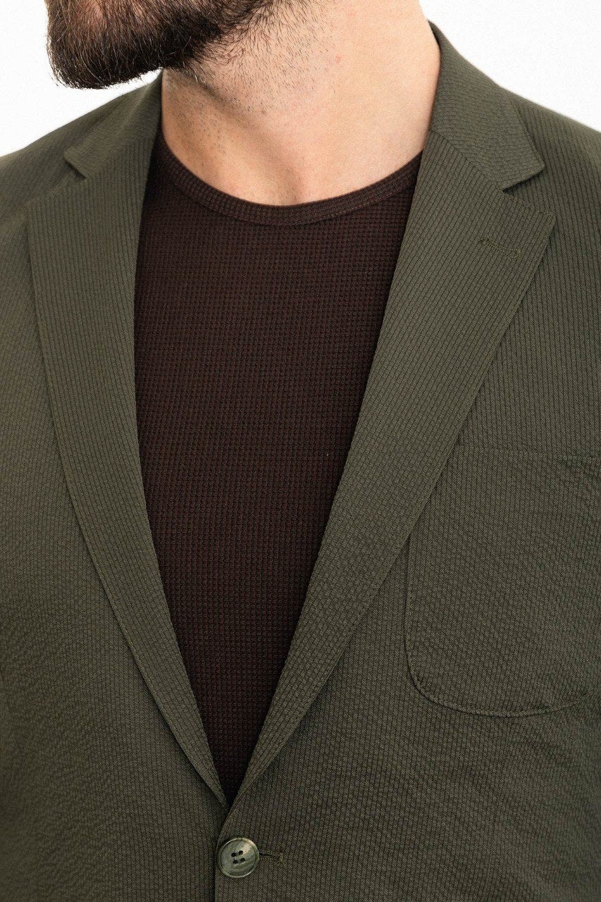 Olive Grove Seersucker Slim Fit Blazer