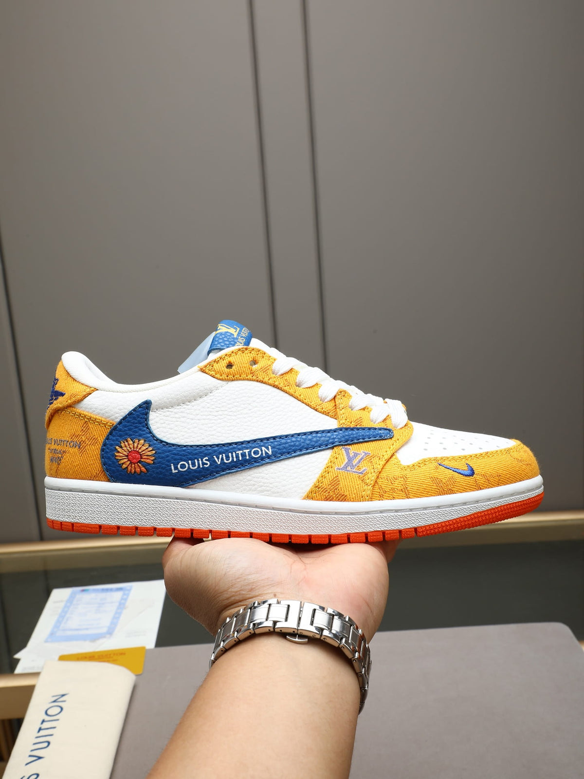 Air Jordan 1 Low Travis Scott Canary x Louis Vuitton Yellow & Blue Sneakers