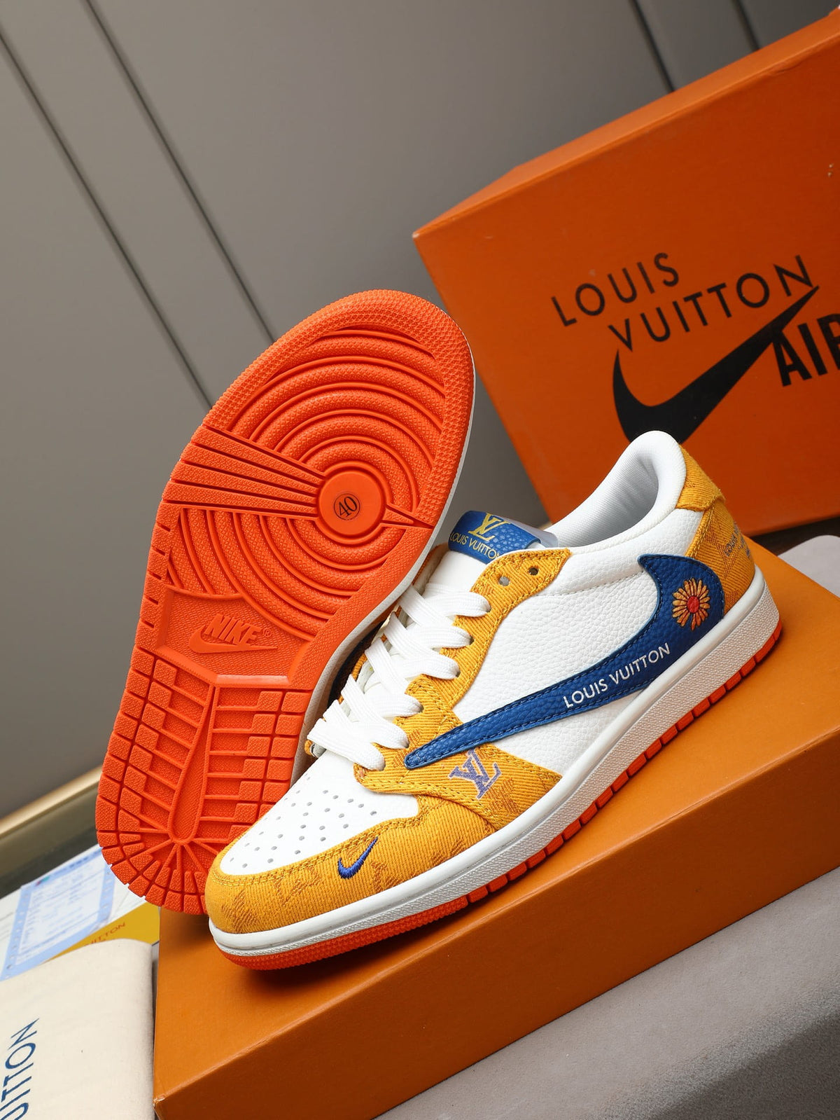 Air Jordan 1 Low Travis Scott Canary x Louis Vuitton Yellow & Blue Sneakers