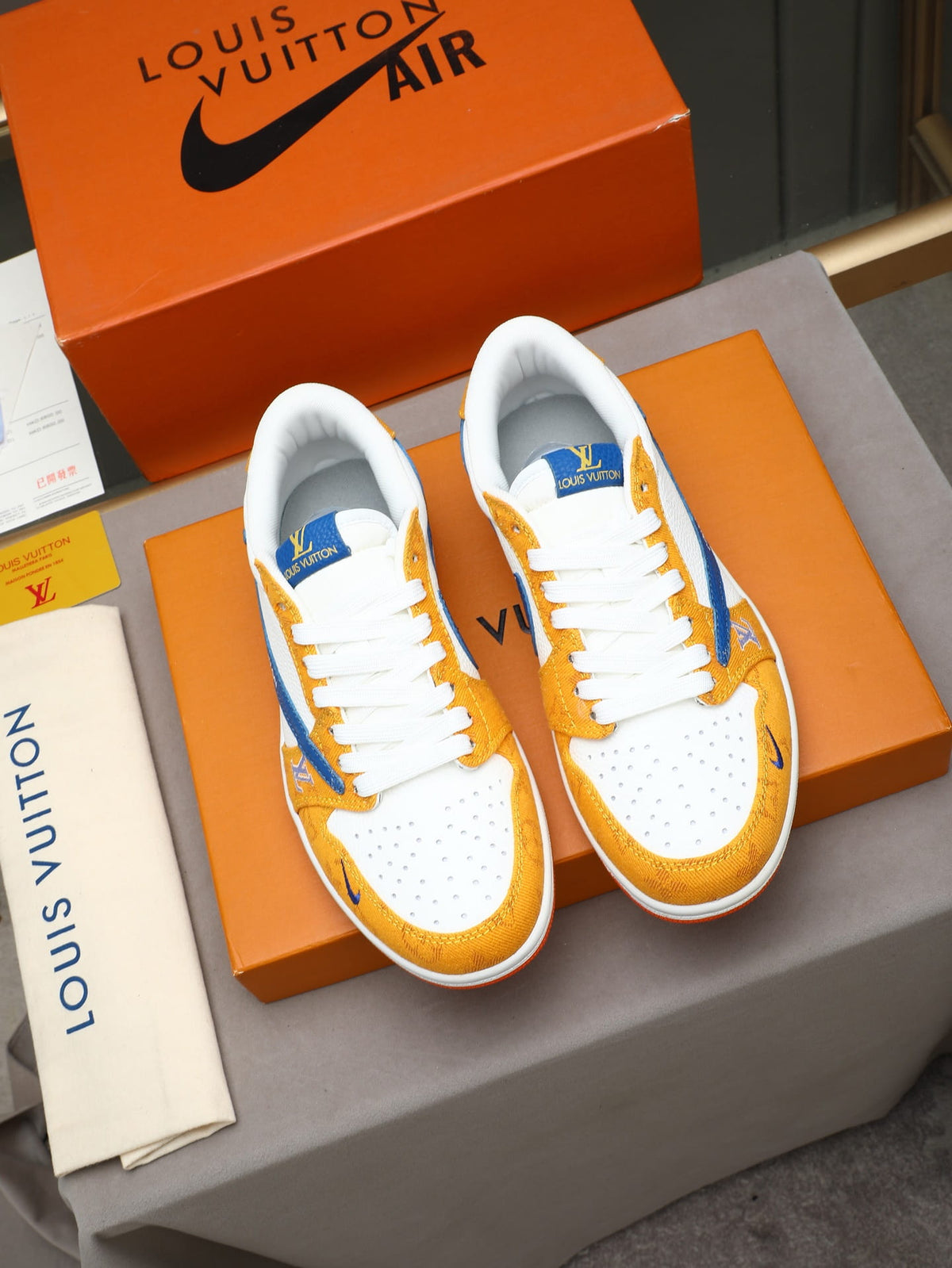 Air Jordan 1 Low Travis Scott Canary x Louis Vuitton Yellow & Blue Sneakers