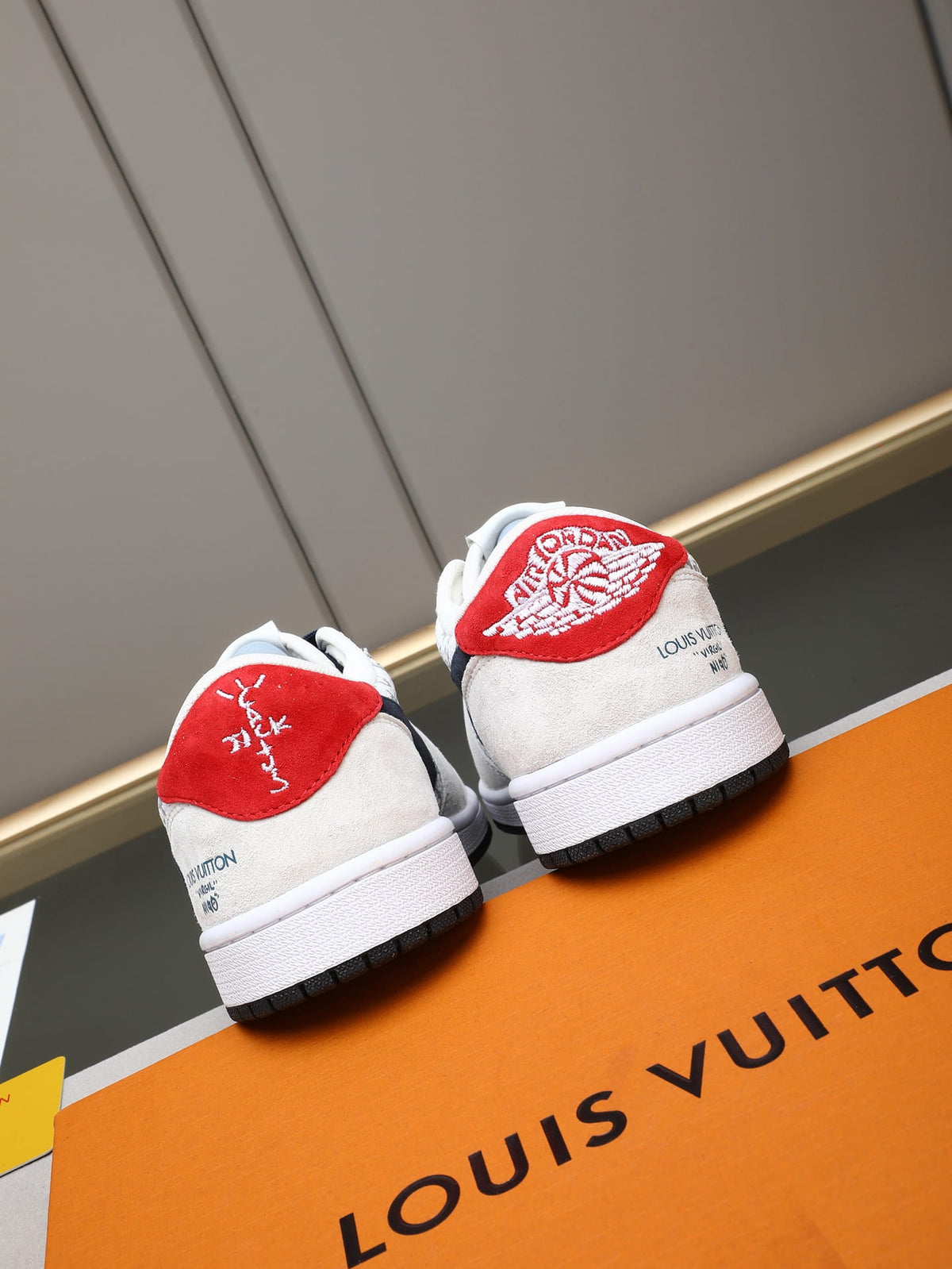 Air Jordan 1 Low Travis Scott x Fragment Louis Vuitton White & Navy Monogram Sneakers