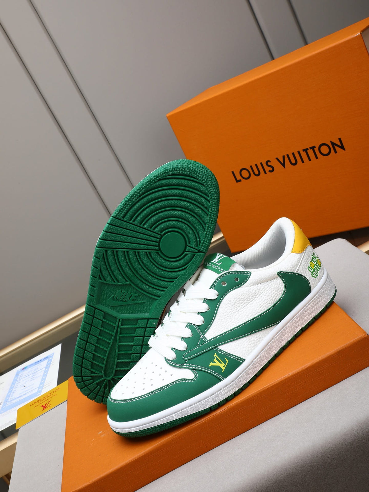 Air Jordan 1 Low Travis Scott x Louis Vuitton Green & White Sneakers
