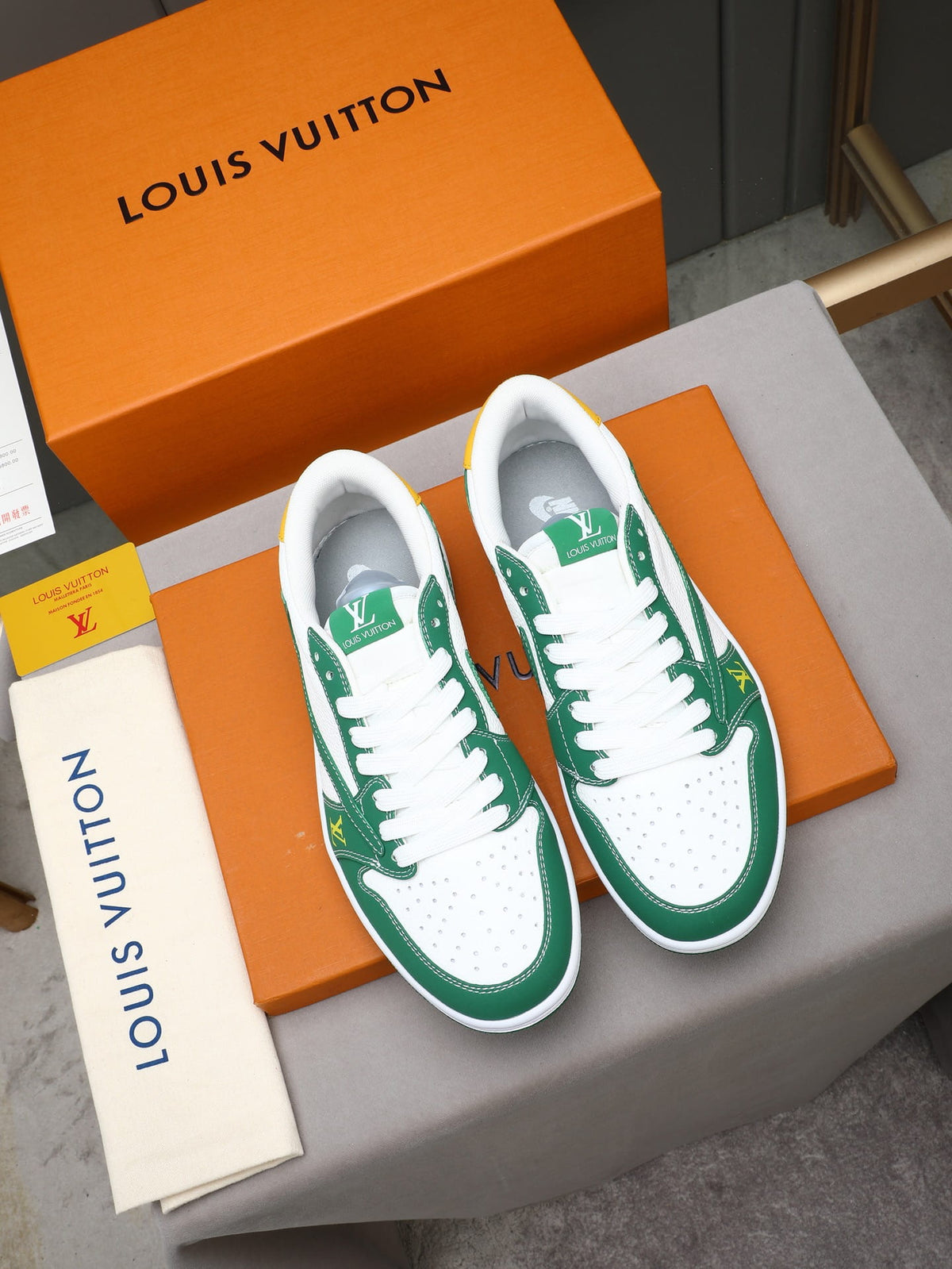 Air Jordan 1 Low Travis Scott x Louis Vuitton Green & White Sneakers