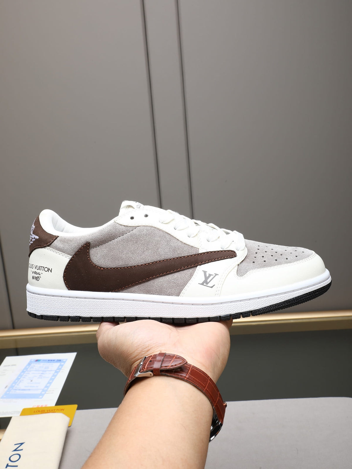 Air Jordan 1 Low Travis Scott x Louis Vuitton Grey & Brown Sneakers