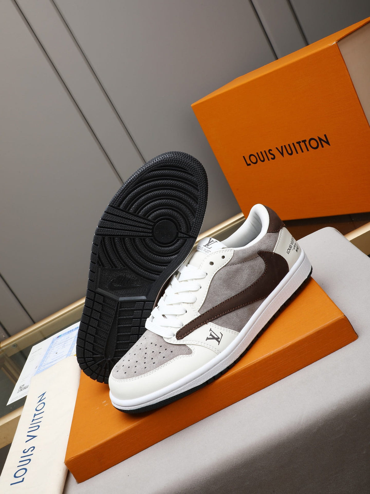Air Jordan 1 Low Travis Scott x Louis Vuitton Grey & Brown Sneakers