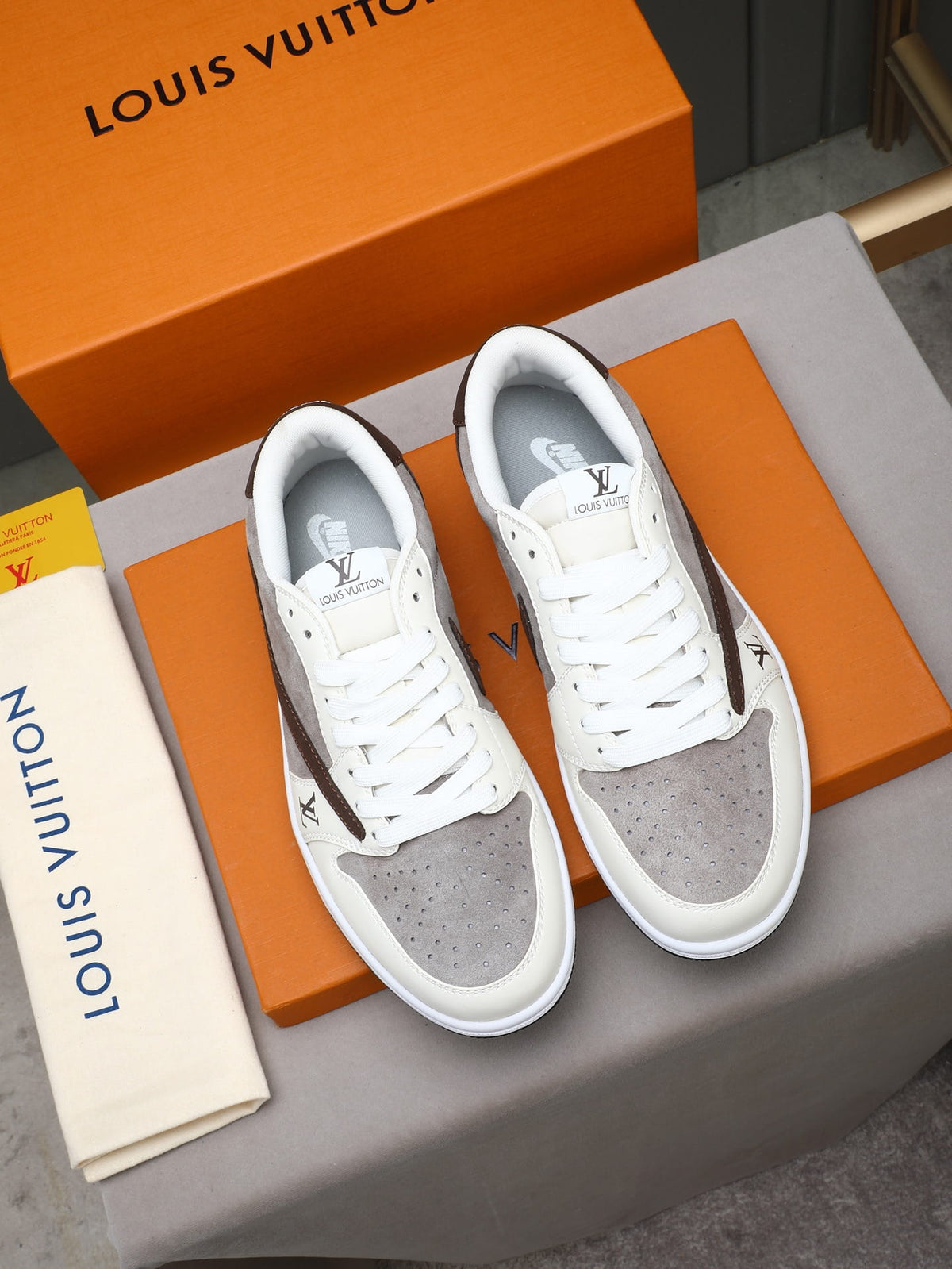 Air Jordan 1 Low Travis Scott x Louis Vuitton Grey & Brown Sneakers