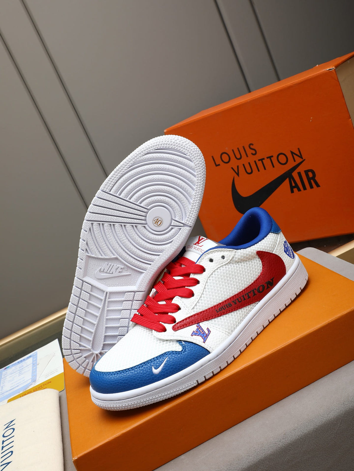 Air Jordan 1 Low Travis Scott x Louis Vuitton Red Blue White Sneaker