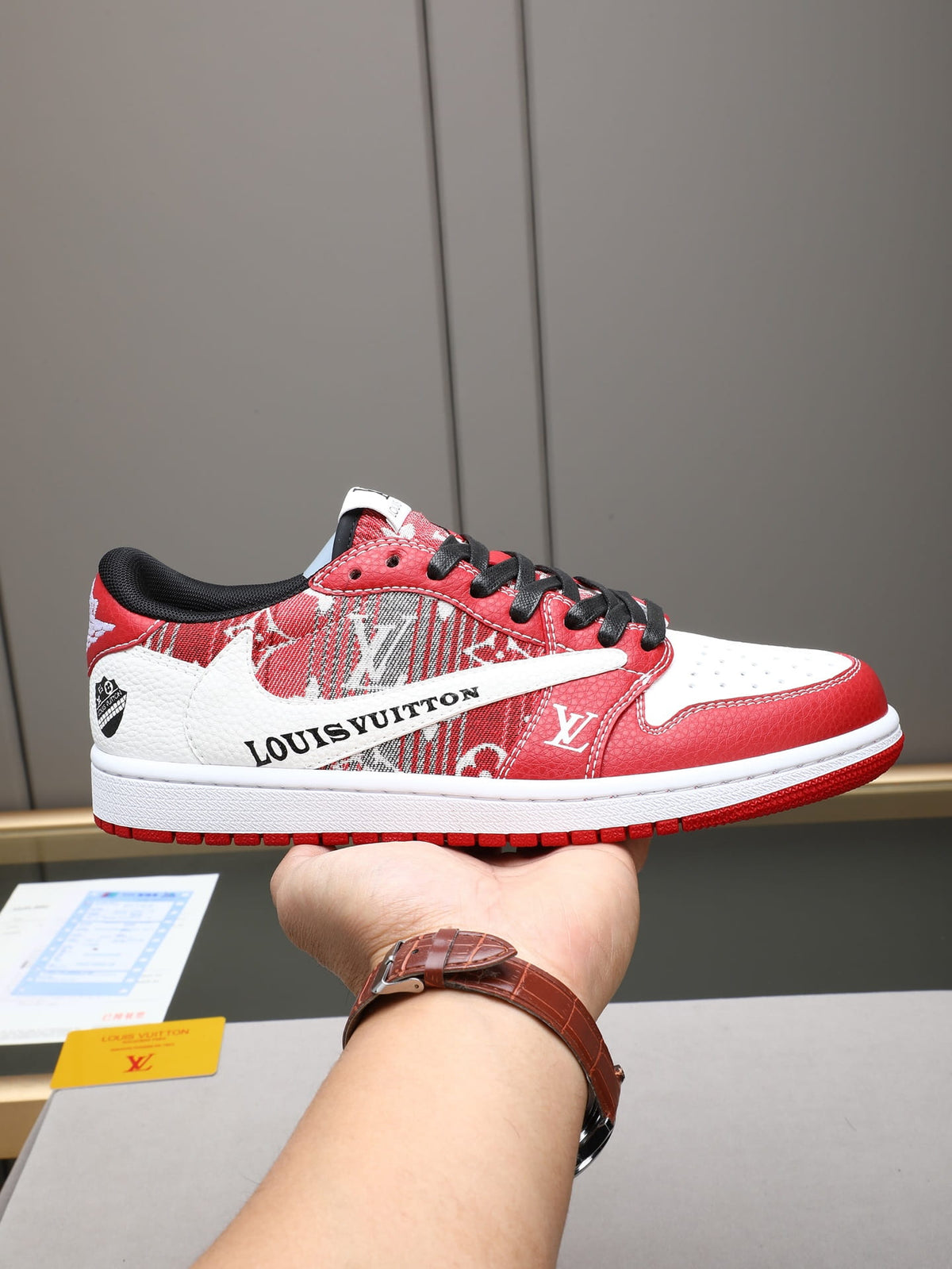 Air Jordan 1 Low Travis Scott x Louis Vuitton Red Monogram Sneakers