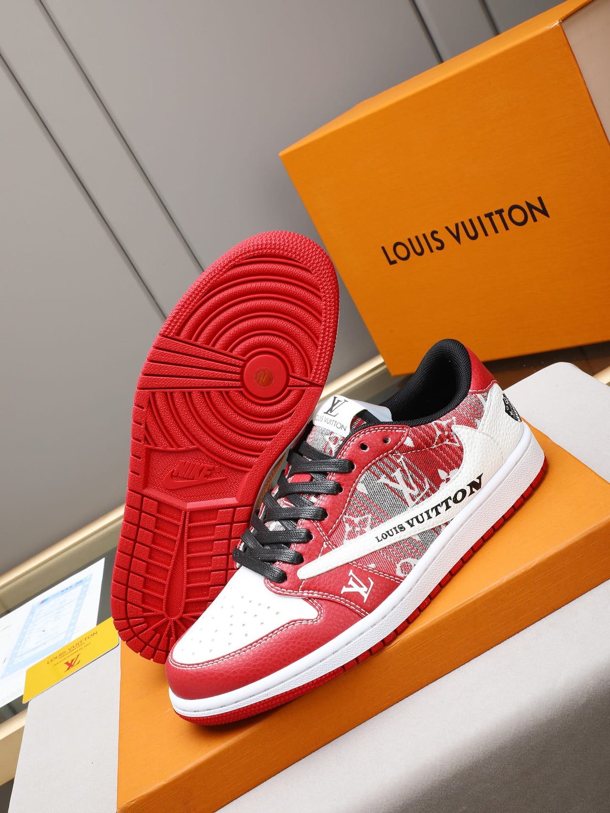 Air Jordan 1 Low Travis Scott x Louis Vuitton Red Monogram Sneakers