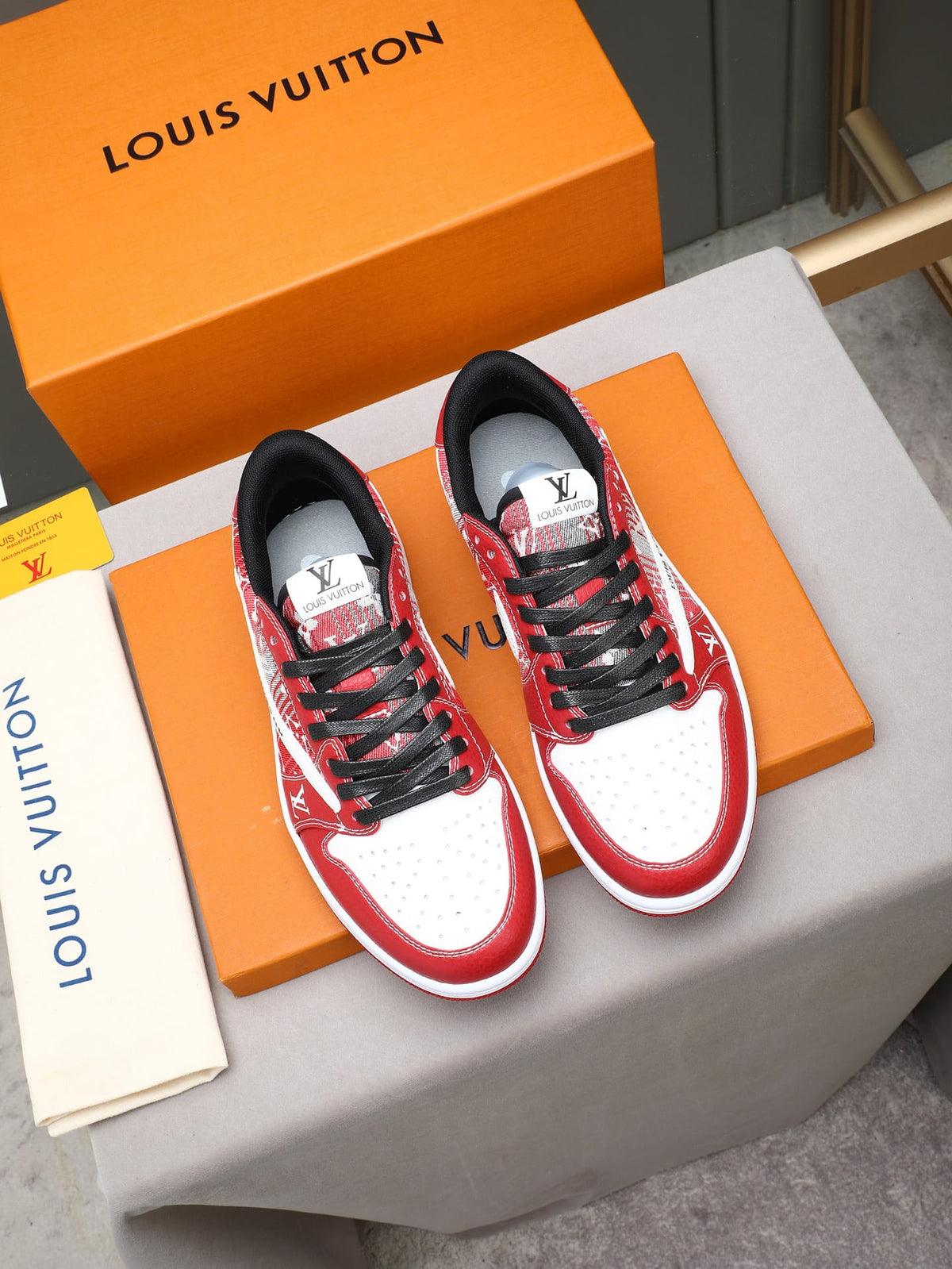 Air Jordan 1 Low Travis Scott x Louis Vuitton Red Monogram Sneakers