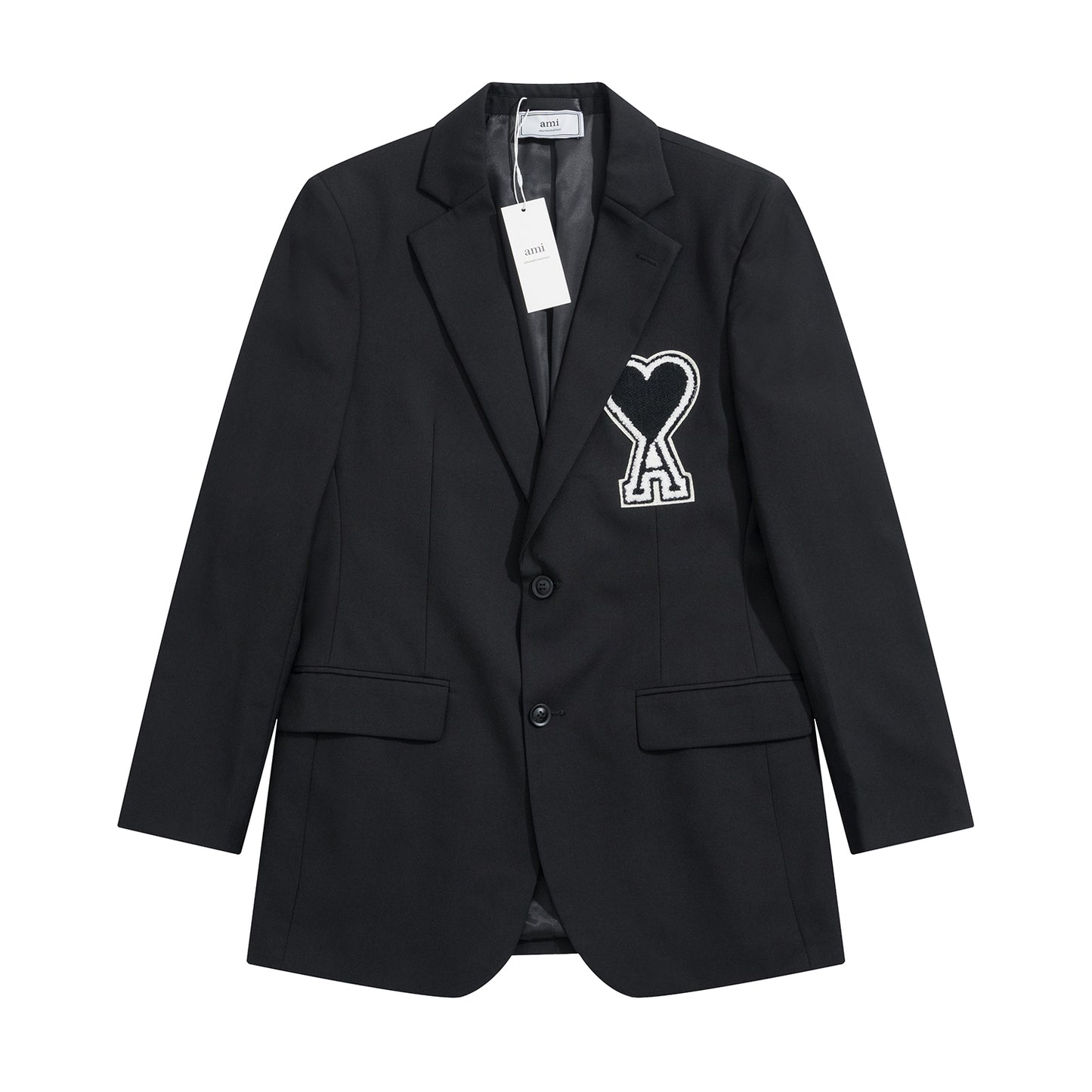 Ami-Inspired Black Blazer with Heart Embroidery