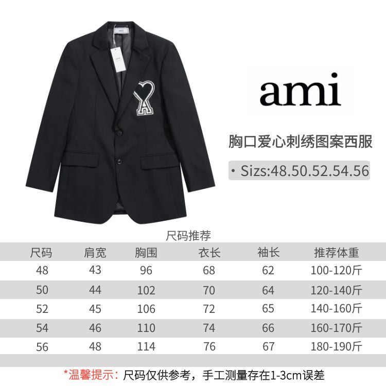 Ami-Inspired Black Blazer with Heart Embroidery