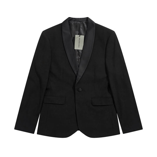 Balenciaga Black Silk-Collar Custom Blazer Jacket