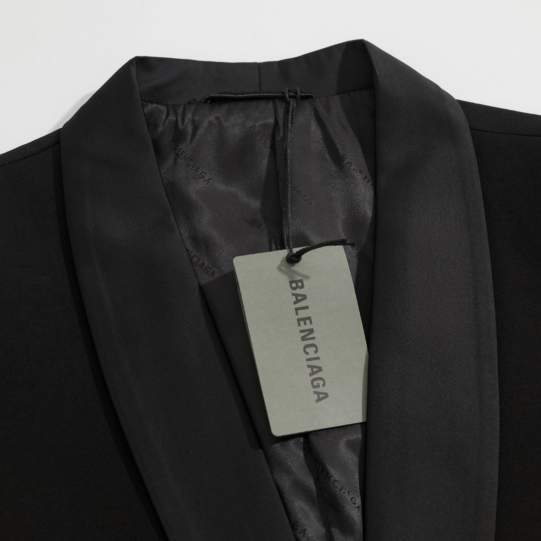 Balenciaga Black Silk-Collar Custom Blazer Jacket