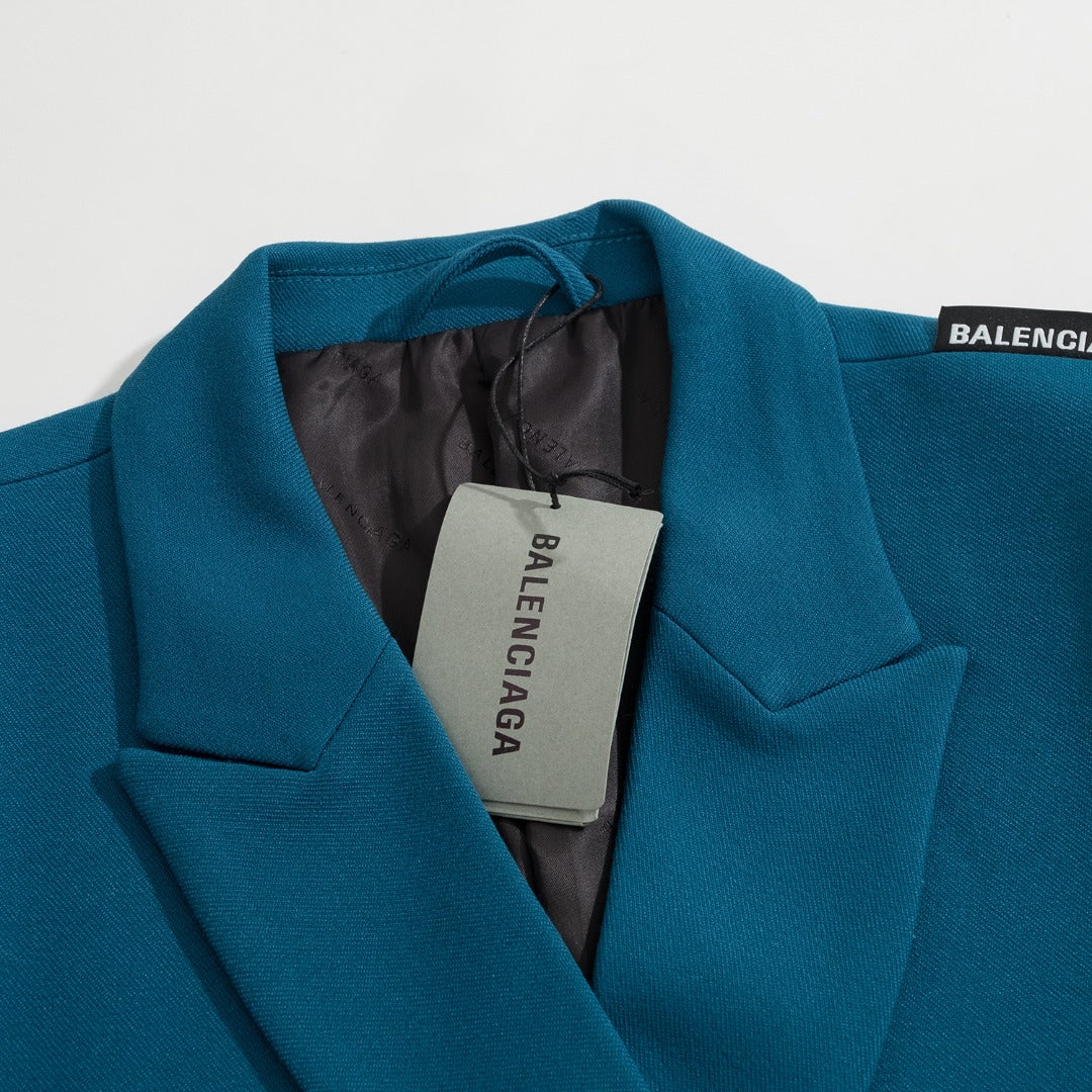 Balenciaga-Inspired Teal Double-Breasted Blazer