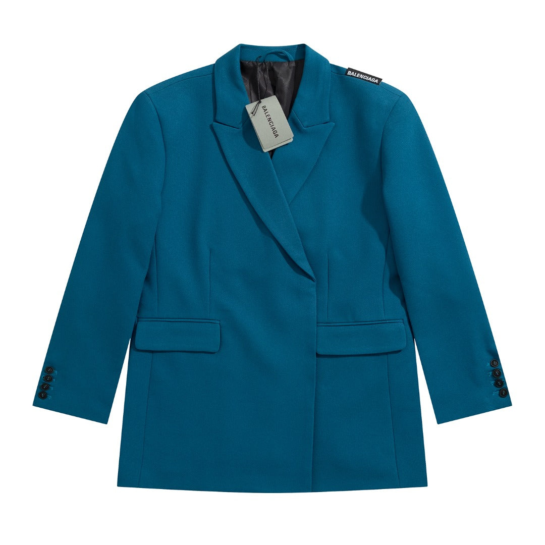 Balenciaga-Inspired Teal Double-Breasted Blazer