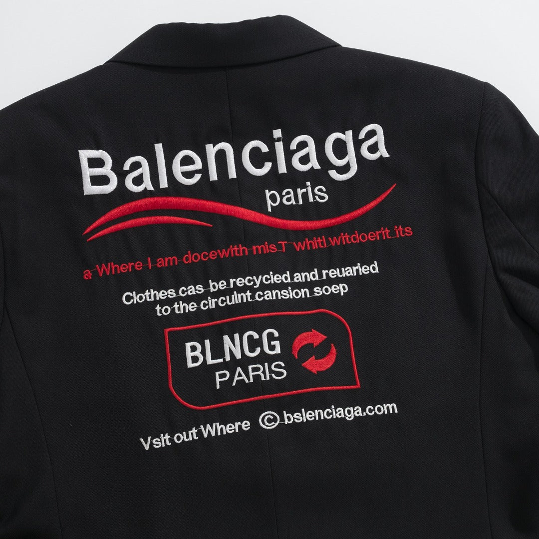 Balenciaga Black Double-Breasted Embroidered Blazer