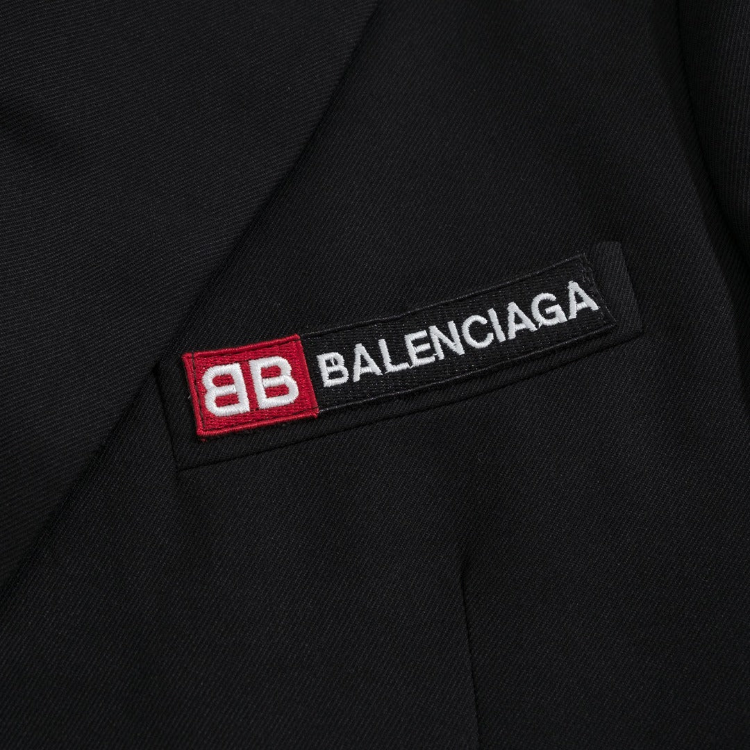 Balenciaga Black Double-Breasted Embroidered Blazer