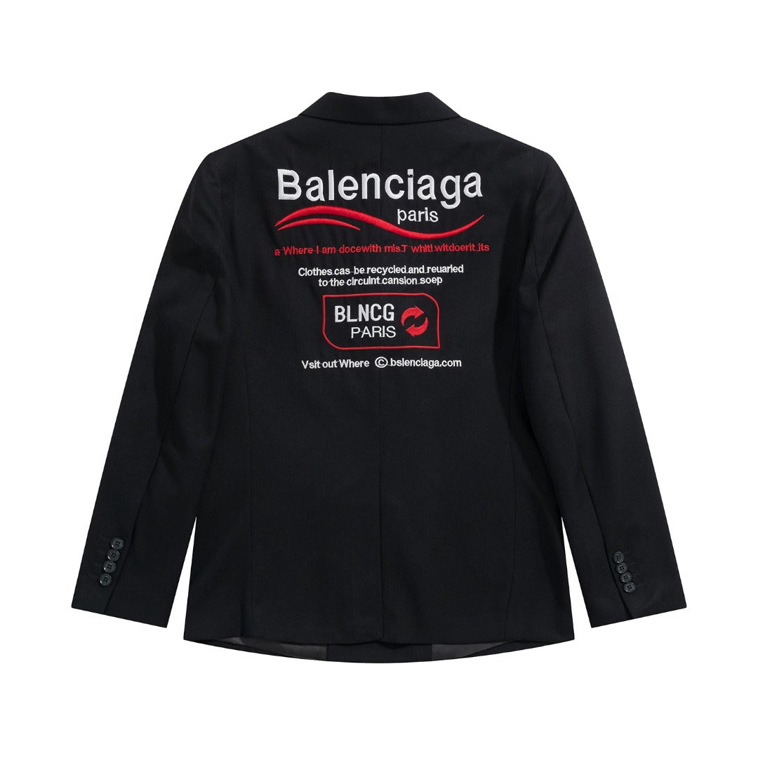 Balenciaga Black Double-Breasted Embroidered Blazer