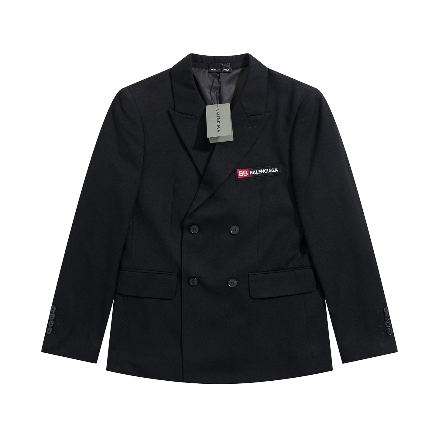 Balenciaga Black Double-Breasted Embroidered Blazer