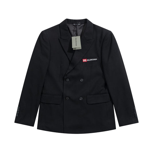 Balenciaga Black Double-Breasted Embroidered Blazer