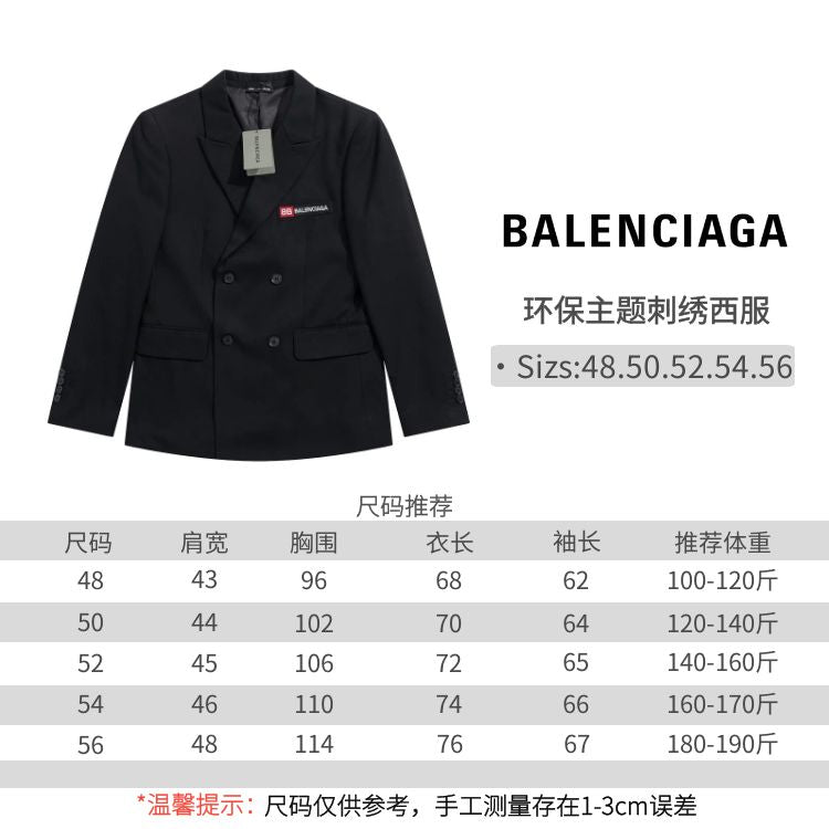 Balenciaga Black Double-Breasted Embroidered Blazer