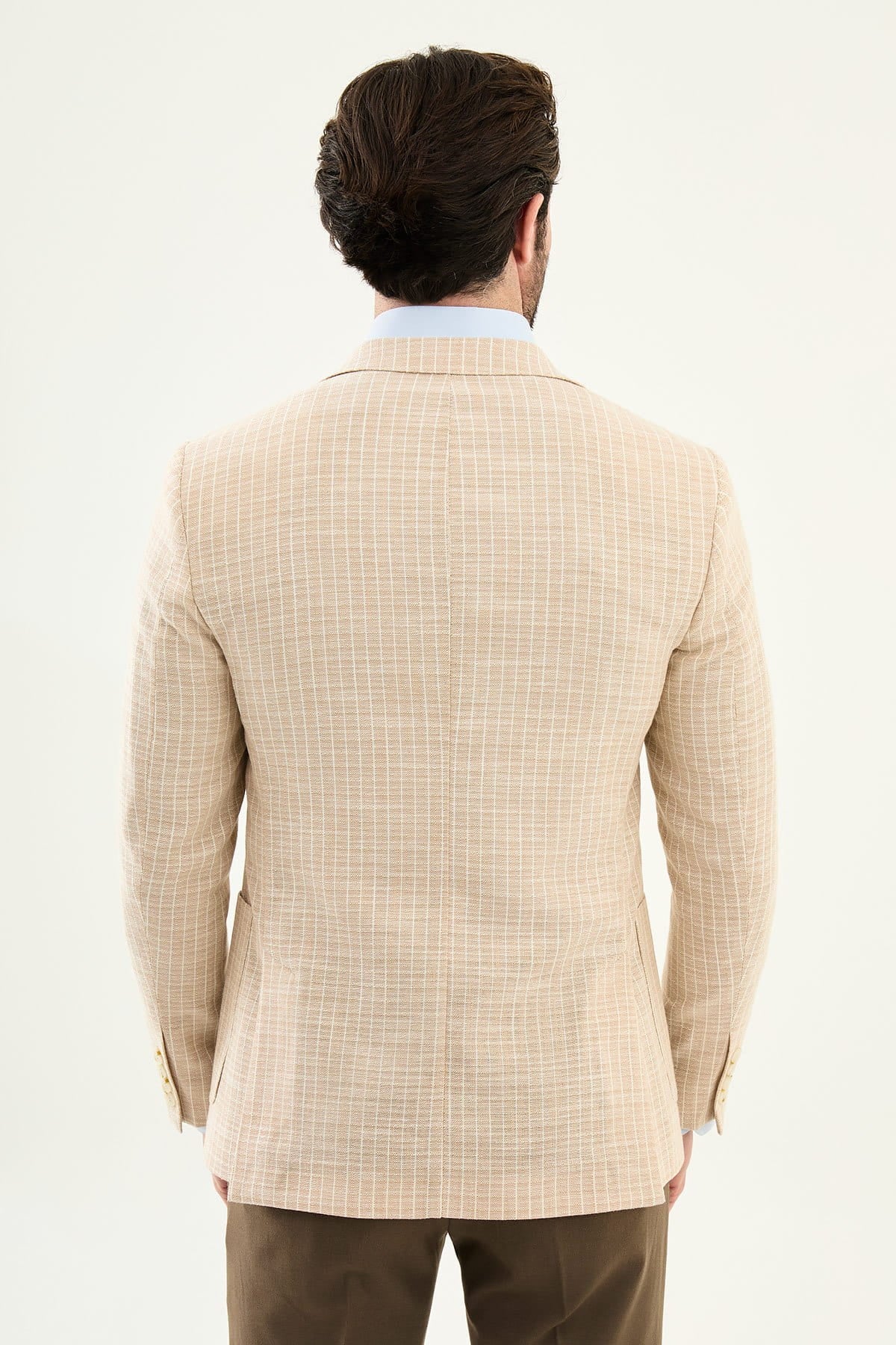 Beige slim fit pinstripe blazer product view 5