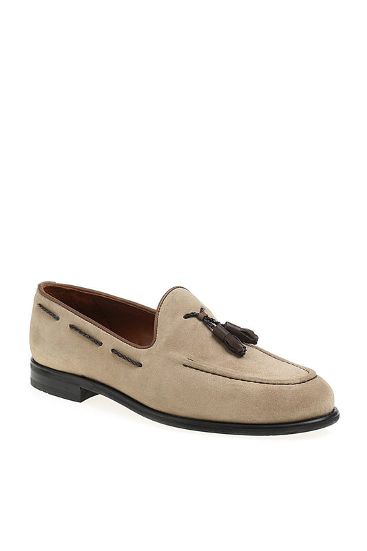 Beige Men's Suede Tassel Loafers