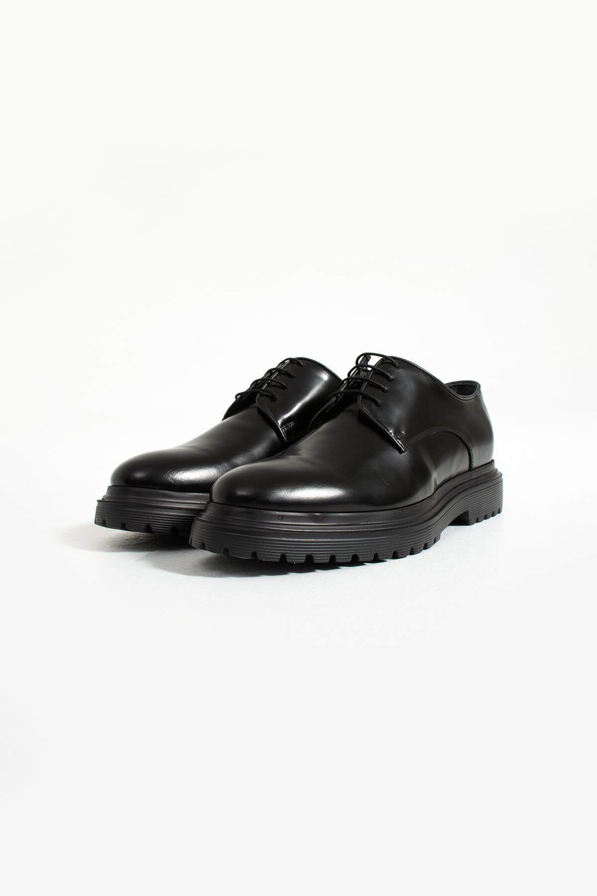 Black High-Shine Leather Derby Shoes with Chunky Sole