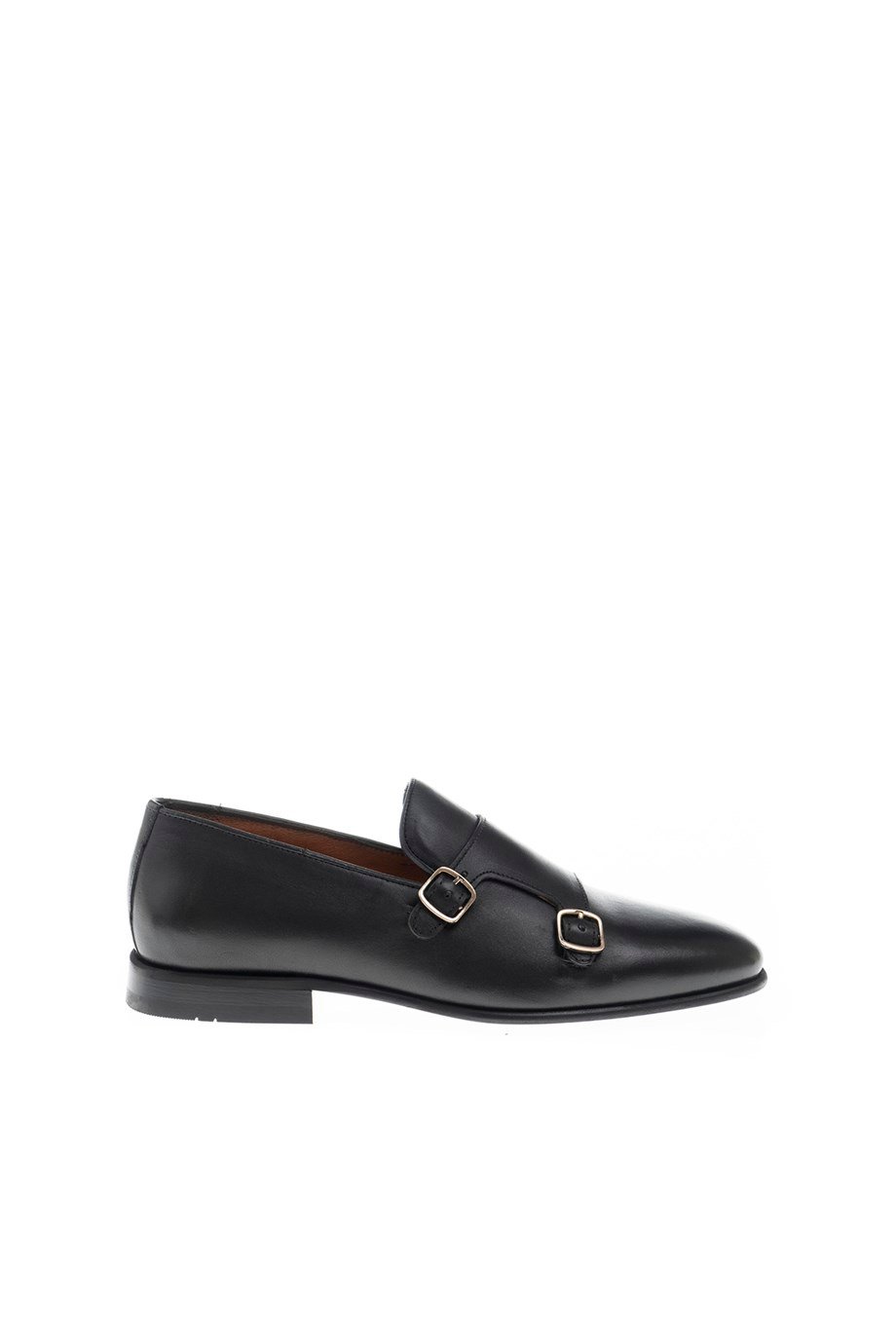 Black Smooth Leather Double Monk Strap Loafers