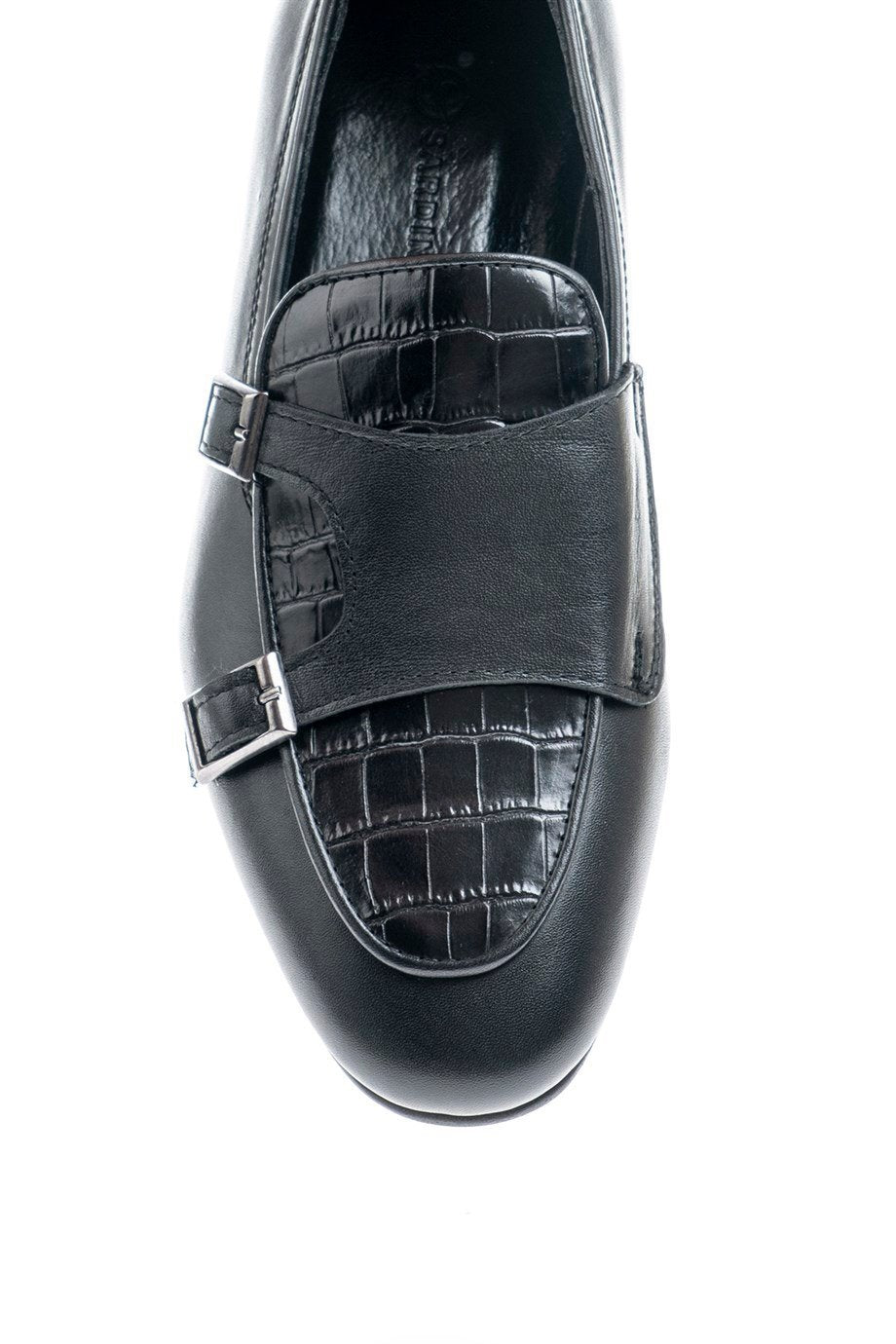 Black Leather Double Monk Strap Loafers