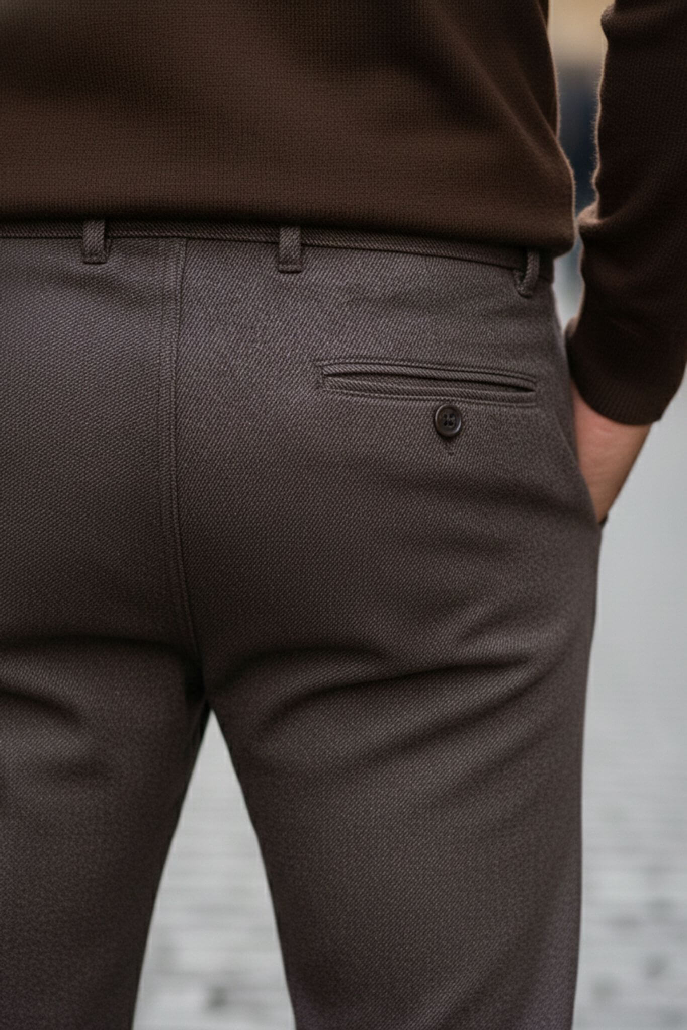 Brown Slim-Fit Textured Cotton Blend Trousers