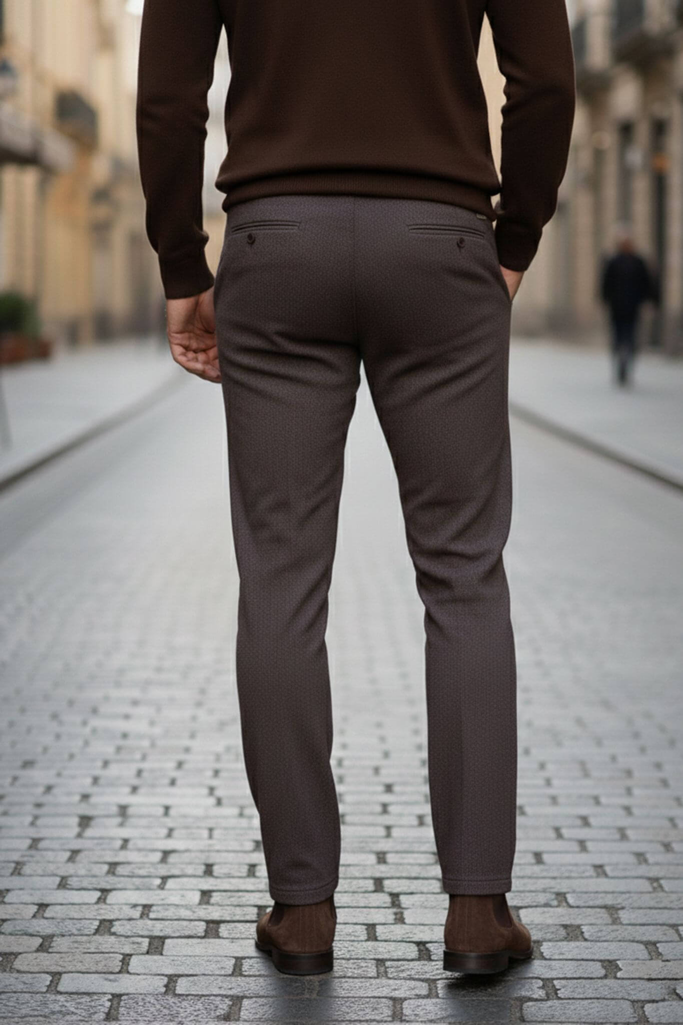 Brown Slim-Fit Textured Cotton Blend Trousers