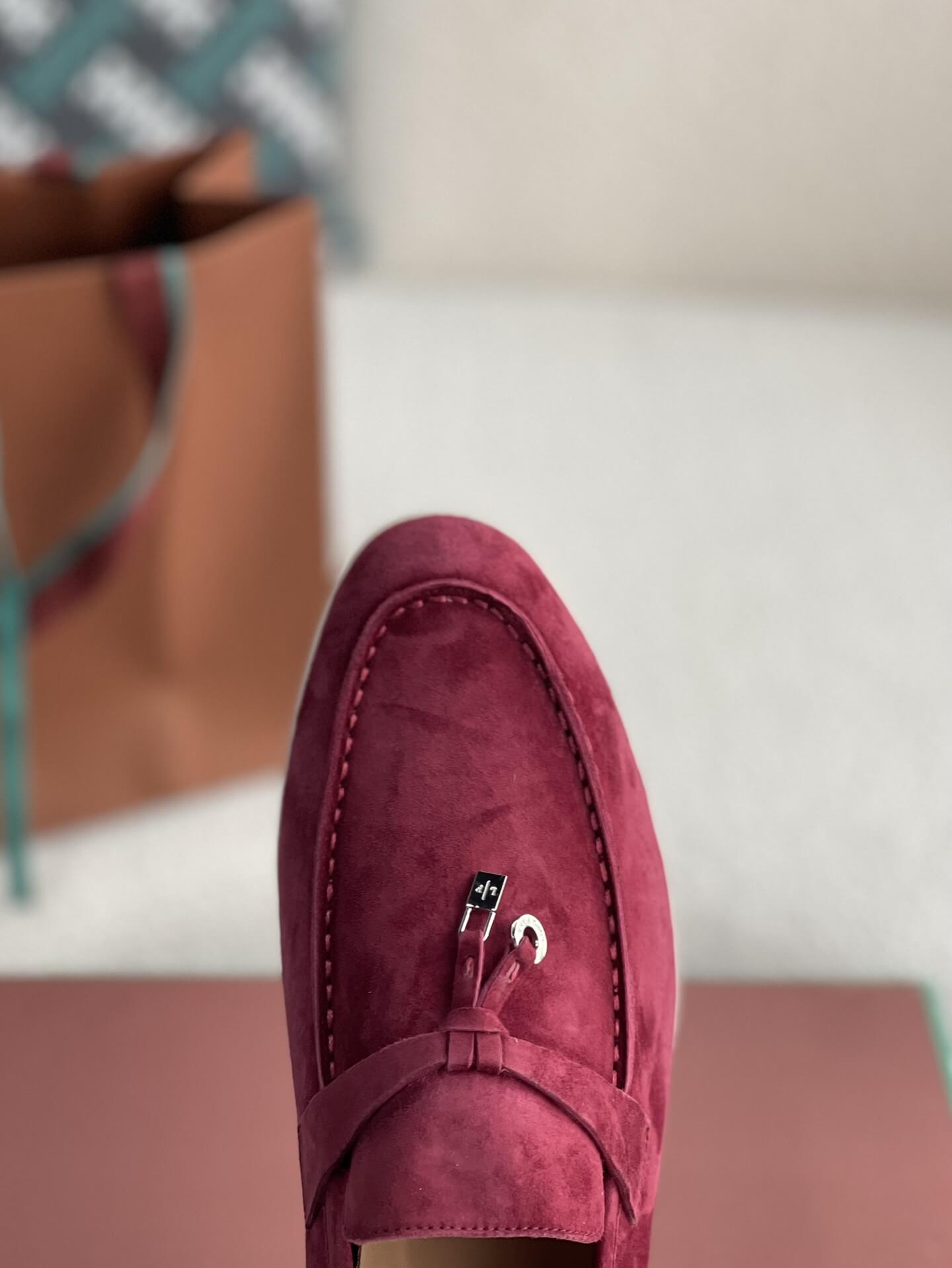 Loro Piana Summer Charms Walk Burgundy Suede Moccasins