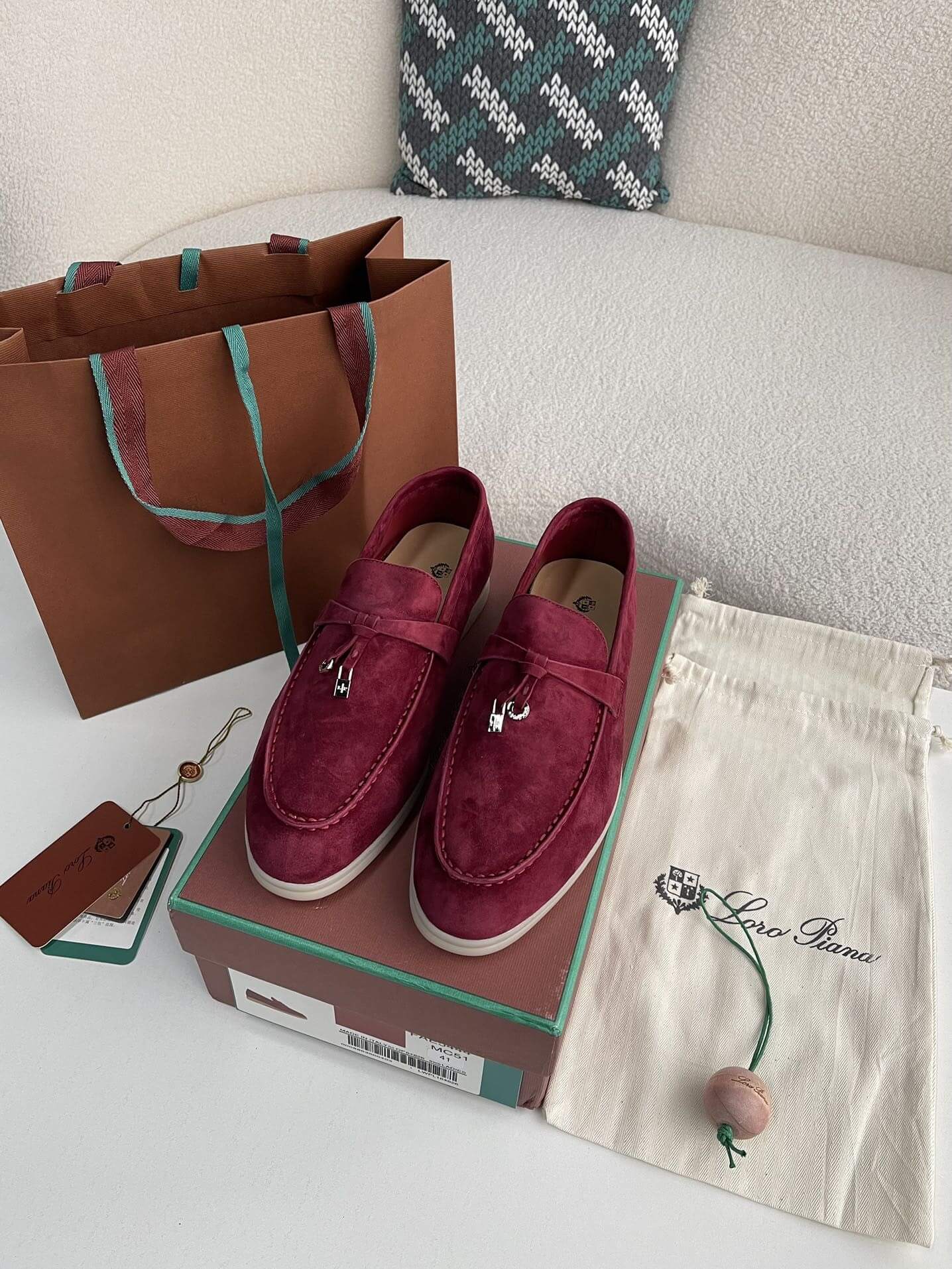 Loro Piana Summer Charms Walk Burgundy Suede Moccasins