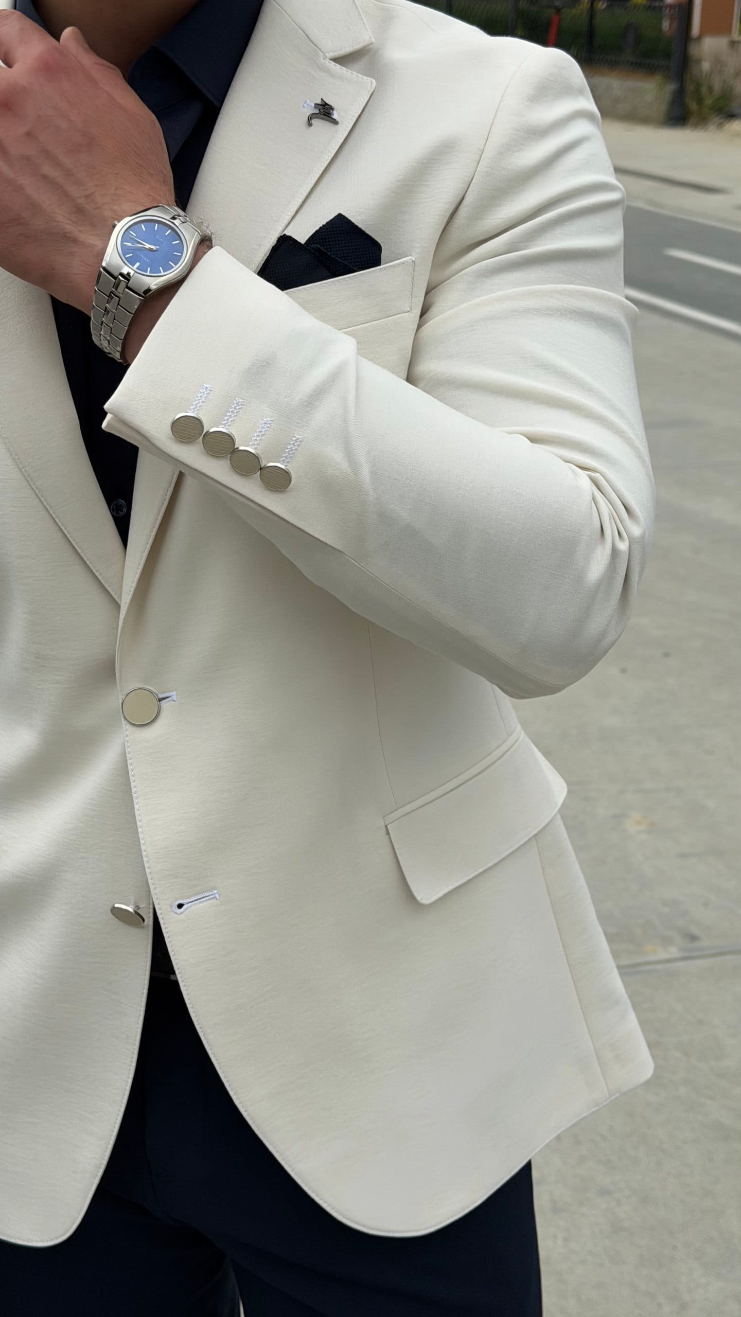Cream Linen Blend Blazer for Men