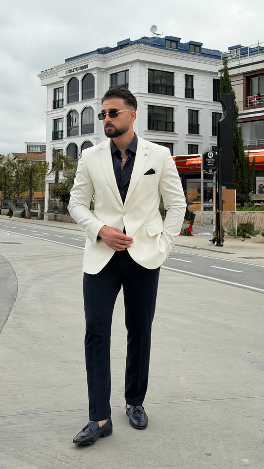 Cream Linen Blend Blazer for Men