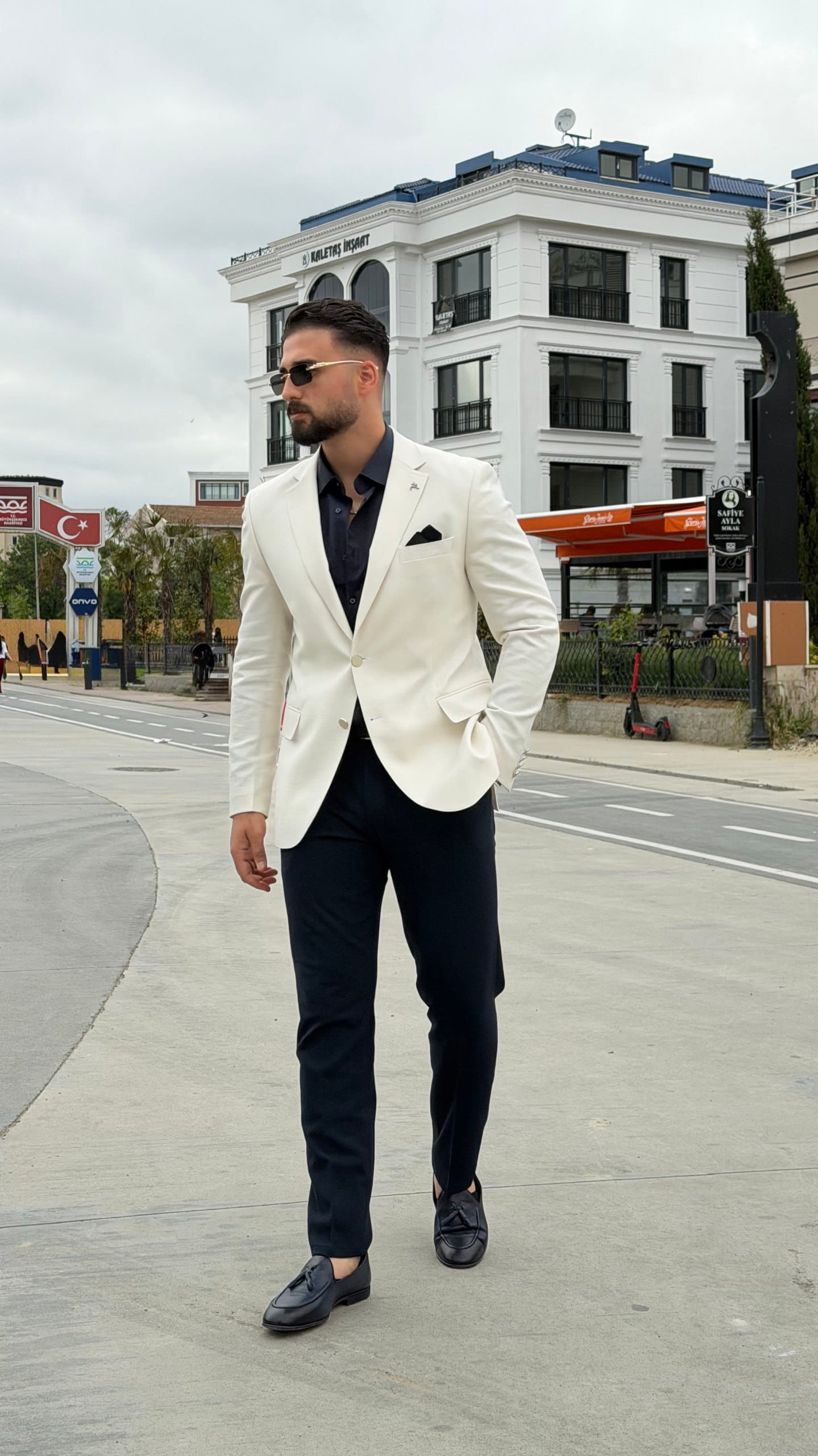 Cream Linen Blend Blazer for Men