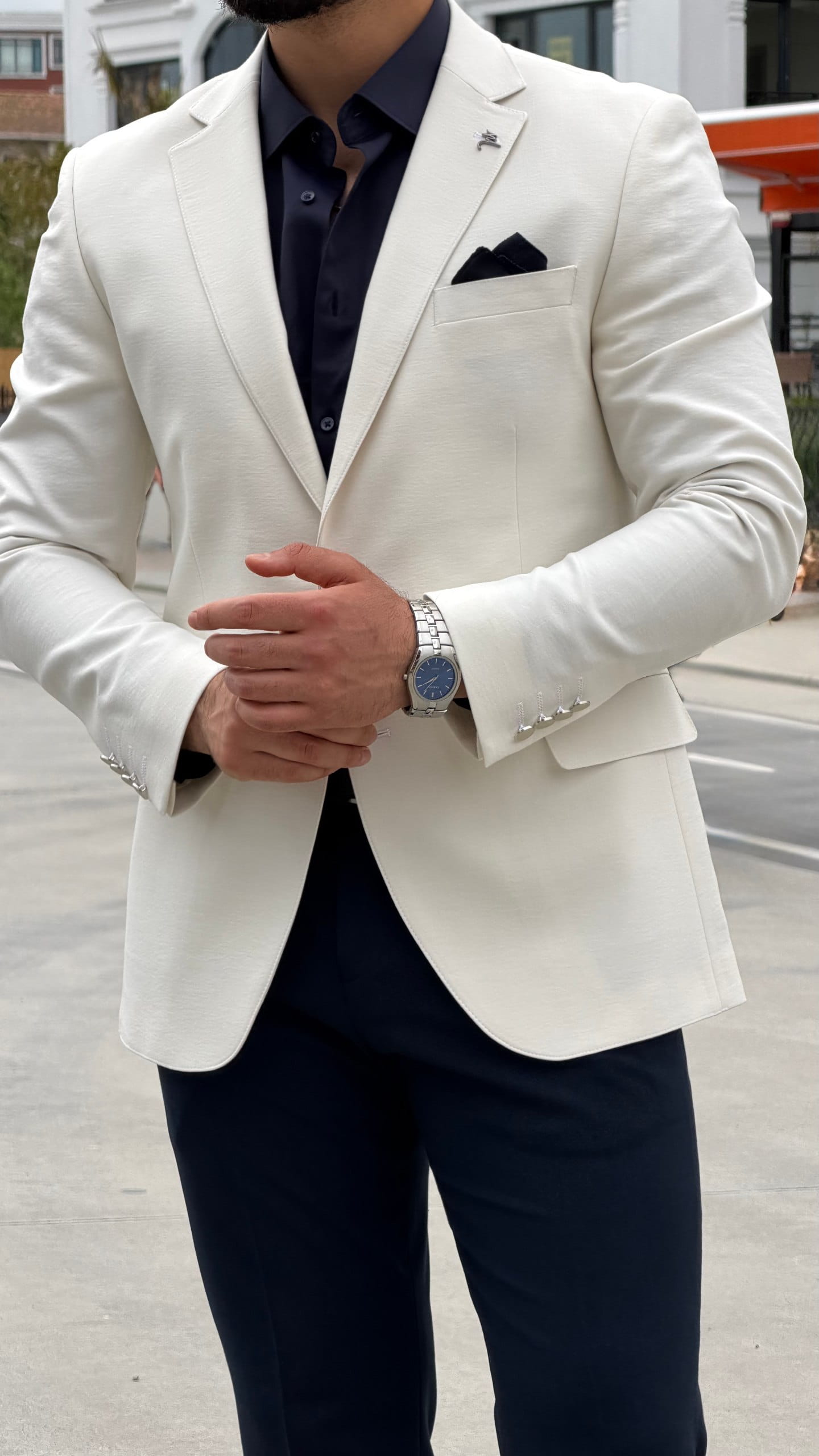 Cream Linen Blend Blazer for Men