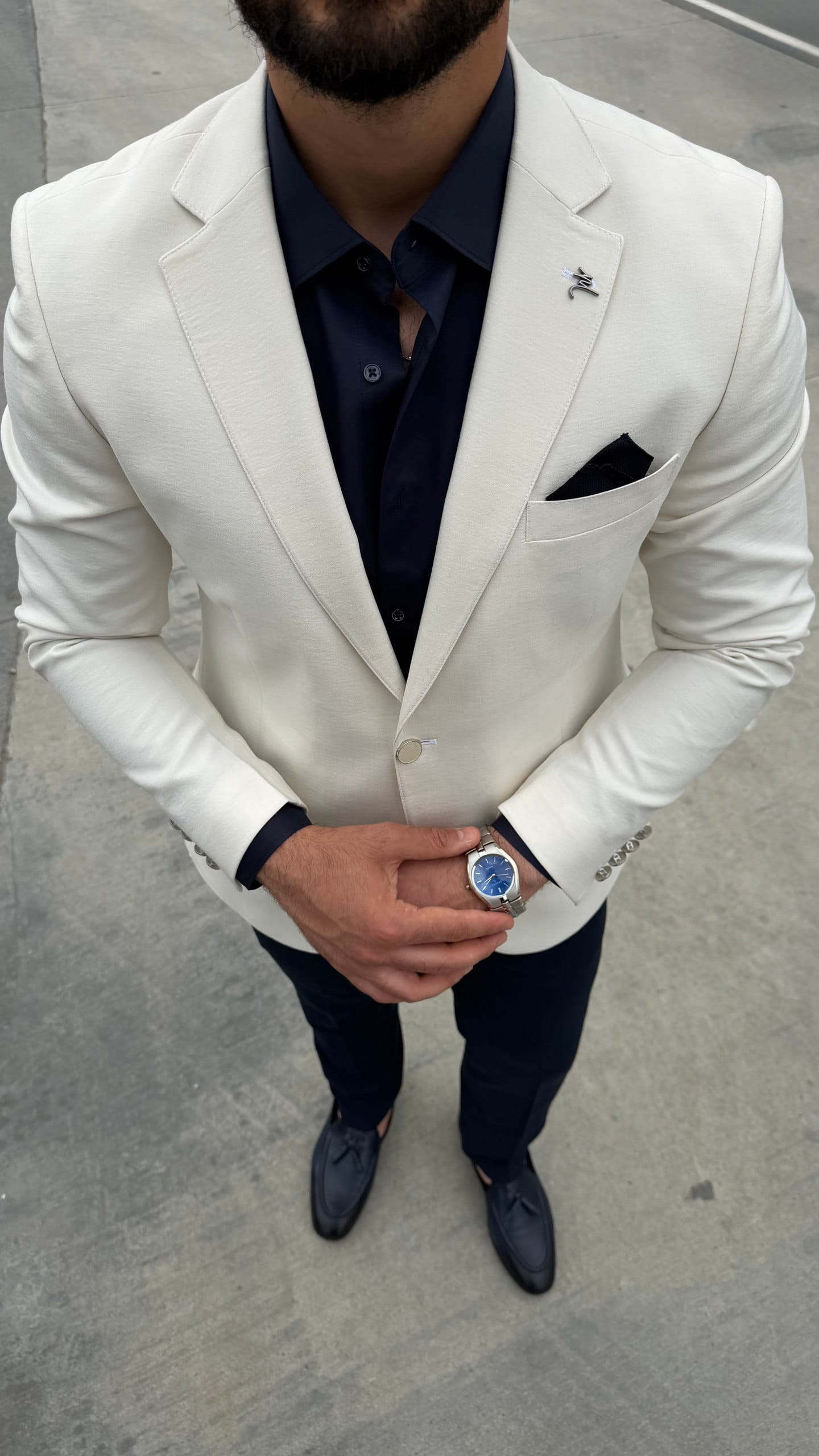 Cream Linen Blend Blazer for Men