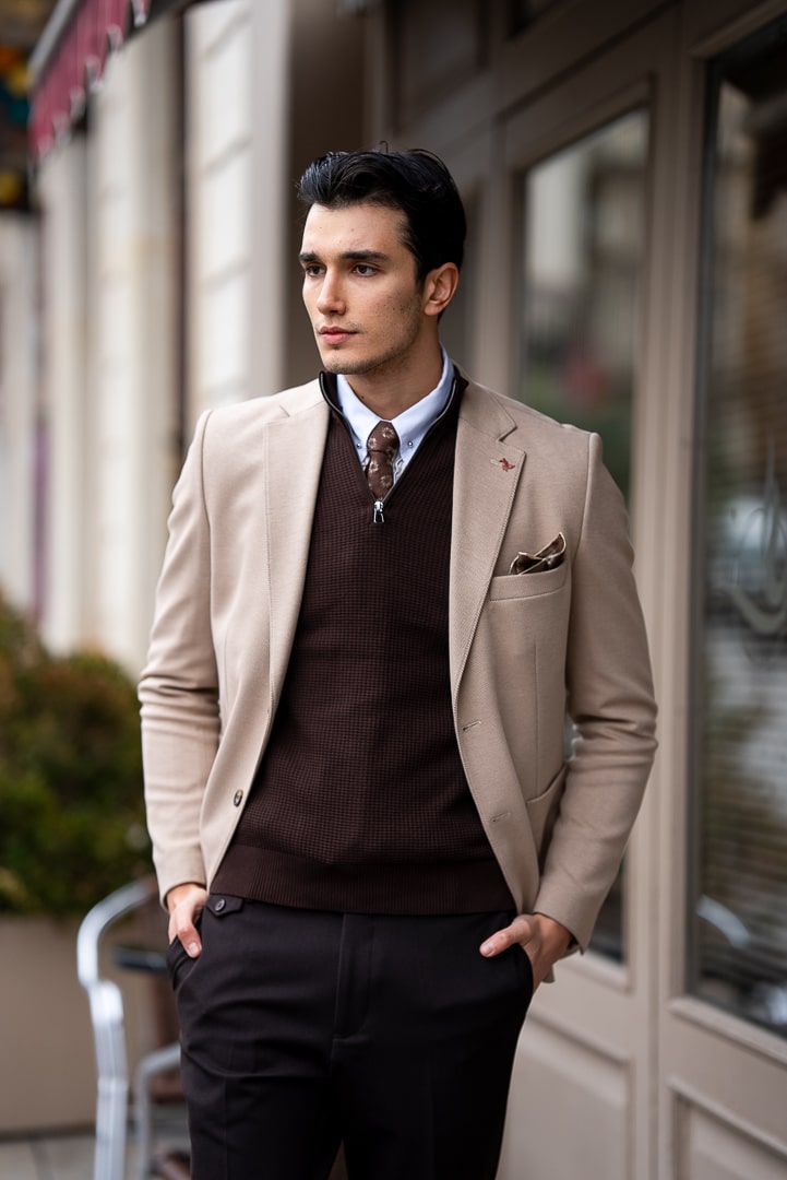 Modern Beige Single-Breasted Blazer for Men