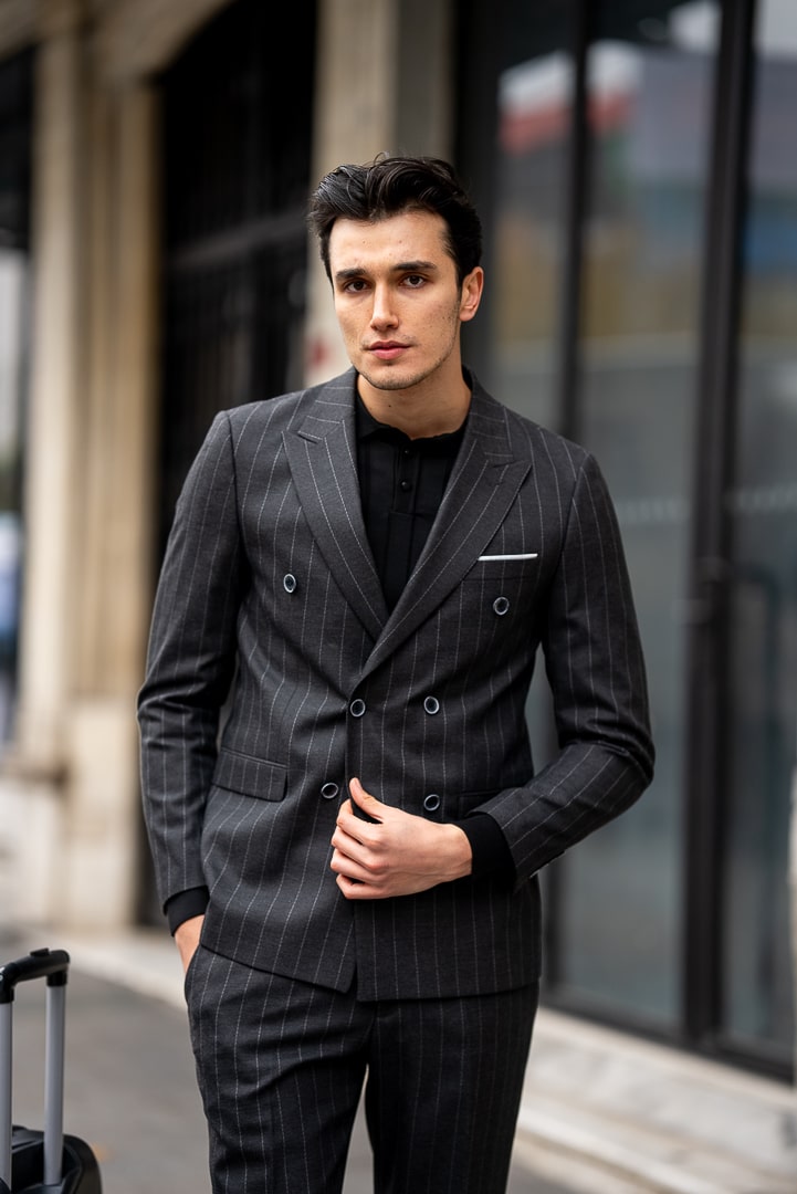 Men’s Executive Charcoal Pinstripe Suit